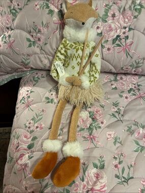 Macy's Holiday Lane Plush Fox with Olive Green Knit Sweater